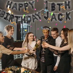 76pcs Birthday Balloon Set, Black Foil Letters, Customizable A-Z & 0-9, Pump Inc