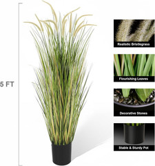 KOL Artificial 5ft 2-Pack Horsetail Reed Grass, 59in Tall 5FT, Green