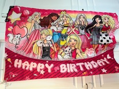 Barbie Girls Birthday Party Hang Up Backdrop Banner Pink Striped Plastic Fun