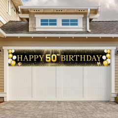 Black & Gold 50Th Birthday Banner Decorations – Extra Large 118″X20″ Reusable Ya