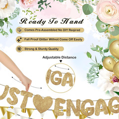 Pre Strung Just Engaged Banner Glitter Engagement Party Decorations for Congratu