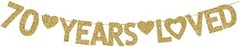 70 Years Loved Banner, Happy 70th Birthday Party Decorations Gold Gliter