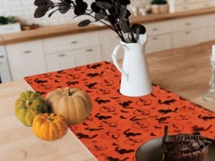 Halloween Fabric Table Runner Cloth Set of 2 Party Decor Black Cats Orange Bats