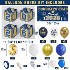 Navy Blue & Gold Graduation Decorations 2026 – Balloon Boxes, Garland Kit & Bann