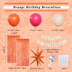 Hot Pink Orange Birthday Decorations for Girl,Macaron Orange Hot Pink Balloons