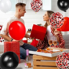 68Pcs Red Black White Latex Balloons 12 Inch with Black Red Confetti Balloons…