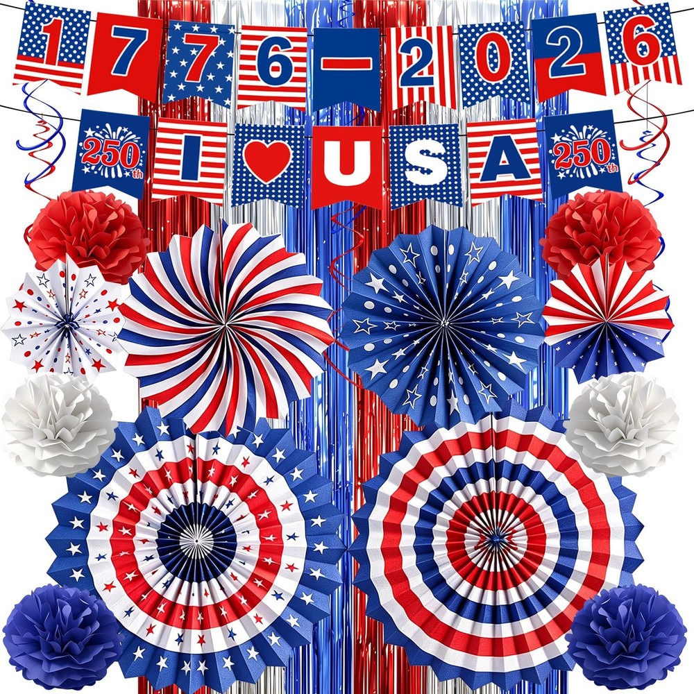 21 Pcs 250th 4th of July Decorations, Red White and Blue Decorations includes…