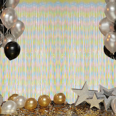 2 Pack Foil Fringe Backdrop – Pastel Rainbow Shiny Tinsel Curtains for Party Dec