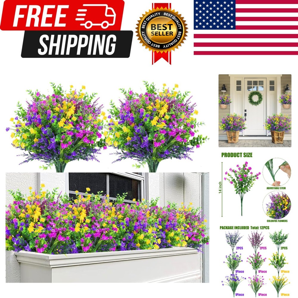 Sggvecsy Artificial Flowers for Outdoors 12 Bundles UV 12 Bundles, Mix