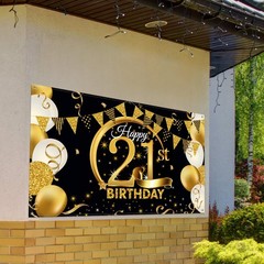 Anniversary Backdrop lbs Extra Large Black Gold Fabric Sign Birthday Party Decor