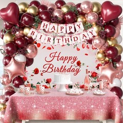 Burgundy Birthday Decorations Set – 20 15 Gold, 20 Rose 12 White Balloons
