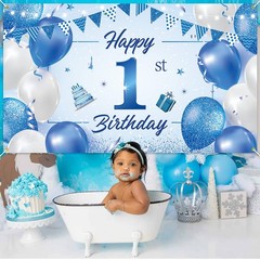BTZO Happy 1st Birthday Decorations – Blue Newborn 180 cm x 110 cm, 1
