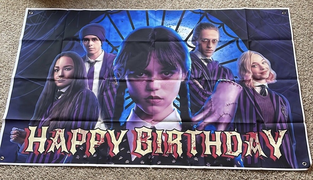 Wednesday Addams Happy Birthday Backdrop Banner Kids Vinyl Party Decor 3x5ft