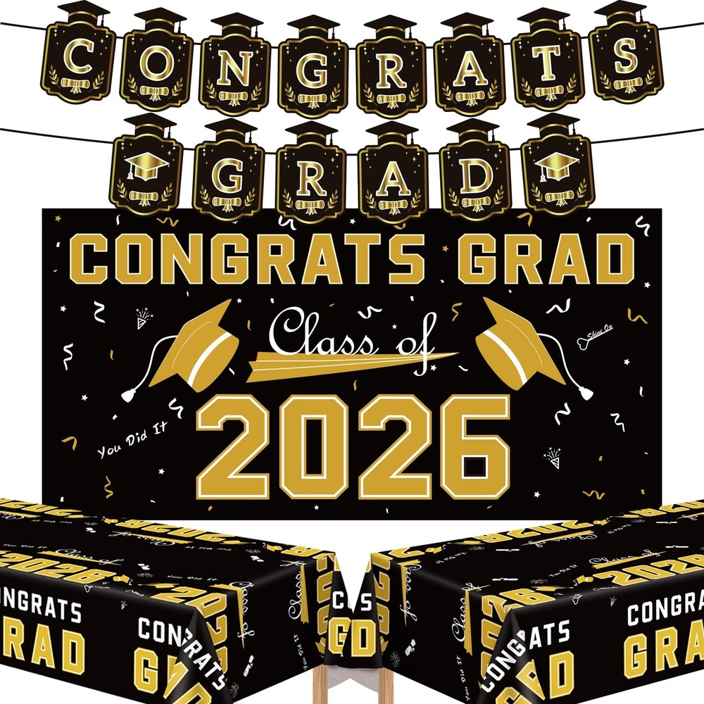 Graduation Decorations 2026 – Black Gold Congrats Grad