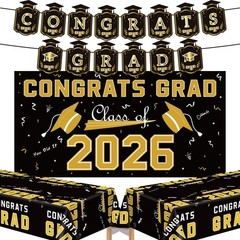 Graduation Decorations 2026 – Black Gold Congrats Grad
