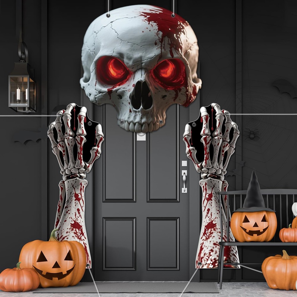 3Pcs Halloween Skull Archway Door Banner 10.24 inches x 10.63 inches, Dark
