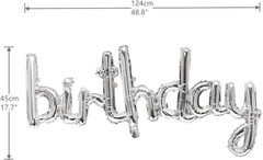 16 Inch Hanging Birthday Banners 3D Silver Foil Cursive Script Letter Balloons f