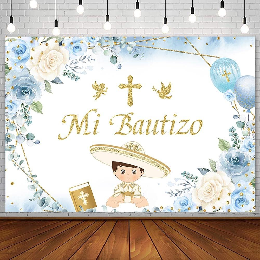 7x5ft Mi Bautizo Backdrop Boy Baptism Christening Party Decorations Supplies Blu