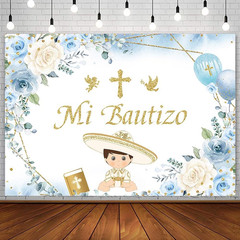 7x5ft Mi Bautizo Backdrop Boy Baptism Christening Party Decorations Supplies Blu
