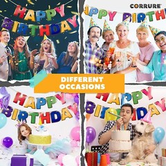 Happy Birthday Banner Pre-Strung Colorful Letters w/ Gold Foil Trim No Assembly