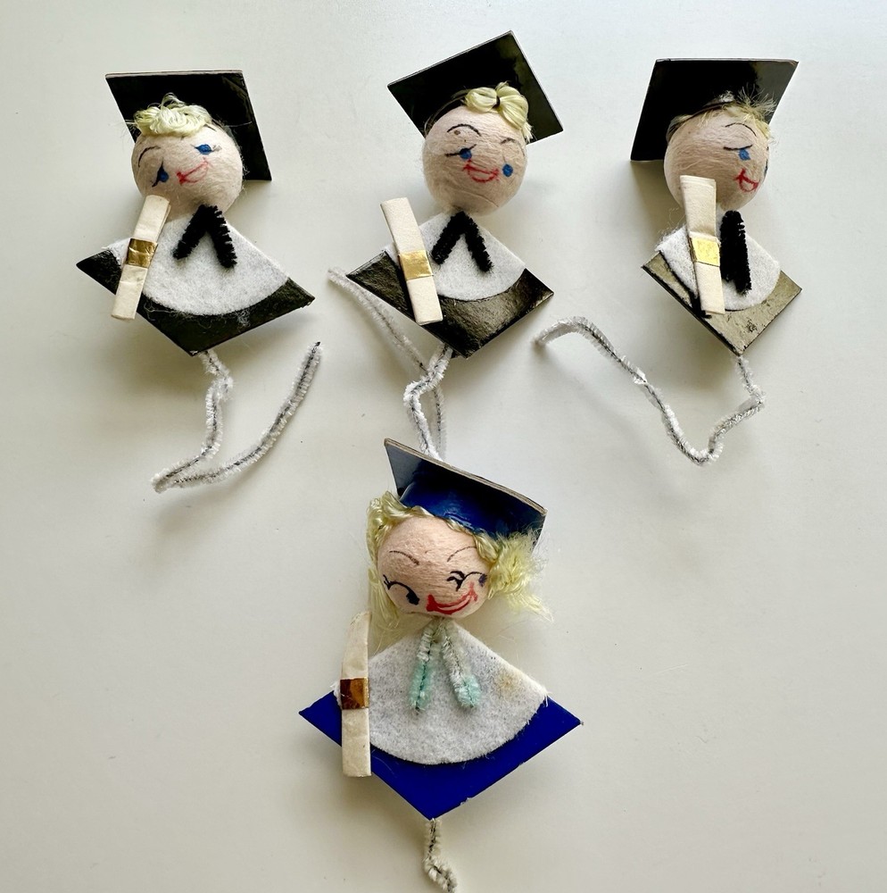 LOT Vintage GRADUATION Spun Cotton Head Boy Girl Chenille Picks/Stems