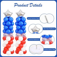 Red White and Blue Balloon Column Stand Kit Set of 2, 4th of July Balloons Pa…