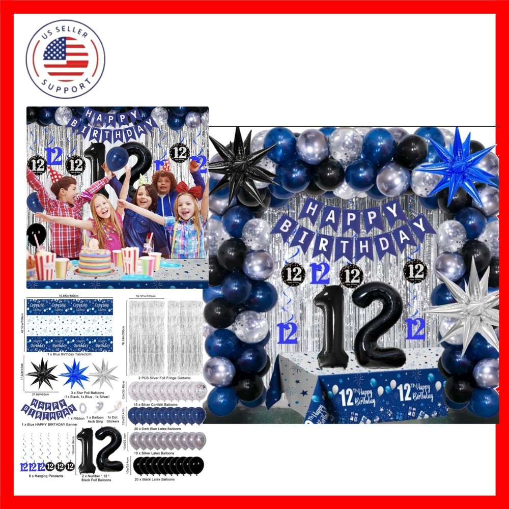 12th Birthday Decorations for Boys and Girls Dark Blue, 12 Old Party Supplie…