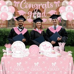 24 Pcs 2026 Grad Party Supplies Pink Bow Class Of 2026 Party Decoration Set