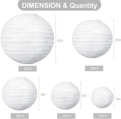 10Pcs White Paper Lanterns Decorative Chinese/Japanese Hanging Round Paper La…