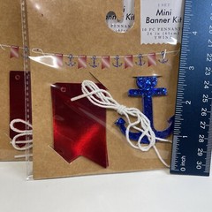 Mini Banner Kit Red Foil Flag & Blue Glitter Anchor 10 Pennants 24” Twine 2 Pack