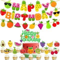 21pcs Fruit Party Decoration Set Fruit Theme Happy Banner Garland Cake Cupcak…