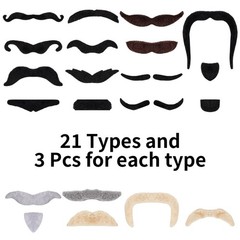 60Pcs Self Adhesive Fake Mustache 20 Styles Fake Beard Stick on Moustache Nov…