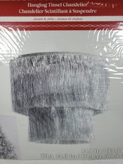 2 Tier Fringe Tinsel Chandelier Silver Foil Party Disco Ball Decor Christmas