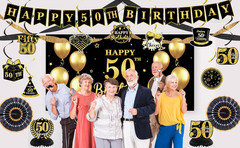 50Th Birthday Decorations, Black Gold 50 Years Old Birthday Party Supplies, Gold