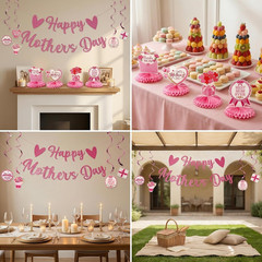 Happy Mothers Day Decorations Banner Pink Glitter, Mother’S Day Hanging Swirls a