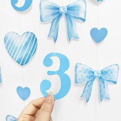 40Ft Blue 3rd Birthday Bow Garland Banner Heart Streamer Party Decor