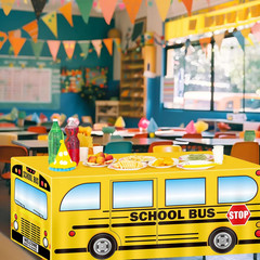 6Ft Back to School Bus Tablecloth Decorations: Welcome First Day of Party Table