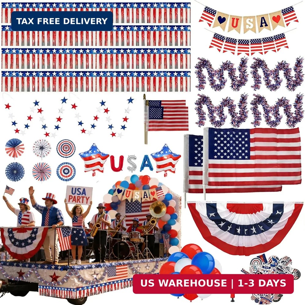 4th of July Golf Cart Decorations Kit – 102pcs Patriotic Independence Day 250th