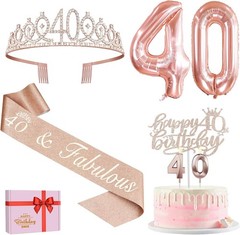 40th Birthday Decorations Women, Include 40th Birthday Sash and Crown, Cake T…