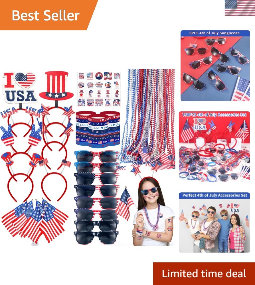 Festive 188PCS Patriotic Accessory Set for Independence & Memorial Day Parties