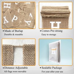 Neutral Burlap Banner, Birthday Party Decor, Boho Flags, 2 In 1