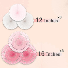 Paper Fan Blush Honeycomb Decorations, 6 Pack Hanging Fans, 12″ & 16″ (3 Each),