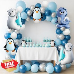 LaRandom Winter Polar Bears Balloon Arch Kit Blue White Silver