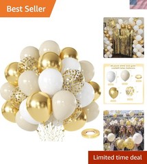 White and Gold Confetti Balloons – 50pcs 12 Inch Metallic Champagne Gold Matt…
