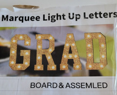 GRAD Marquee GLITTERY GOLD WITH 4 SETS OF BULBS LETTER HEIGHT 14 INCHES