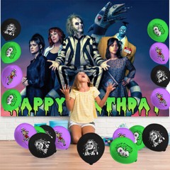 Beetlejuice Party Supplies Set Plates Balloons Cake Toppers Banner Tablecloth