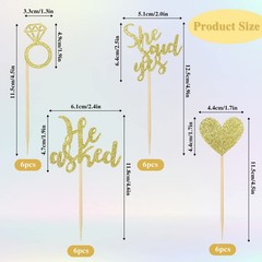 24 Pcs He Asked She Said Yes Cake Topper Gold Cupcake Toppers Heart Diamond R…