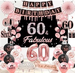 60Th Birthday Decorations for Women, 60Th Birthday Party Supplies Set Black Rose
