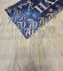 70Th Birthday Banners, 2 large banners. And 11 – “70” Glitter Birthday Pics