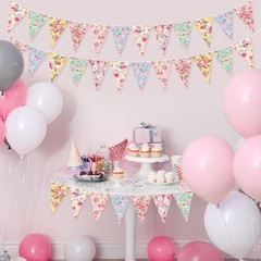 Faccito 49 Ft 5 Pcs Tea Floral Party Paper Bunting Decor Outdoor Bunting Banner